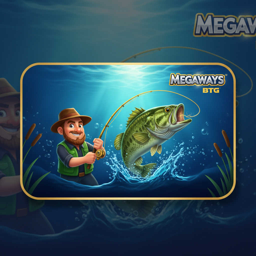 Big Bass Bonanza Megaways Slot mit springendem Bass-Fisch, Fischer-Charakter und Megaways-Logo über Unterwasser-Angelszene