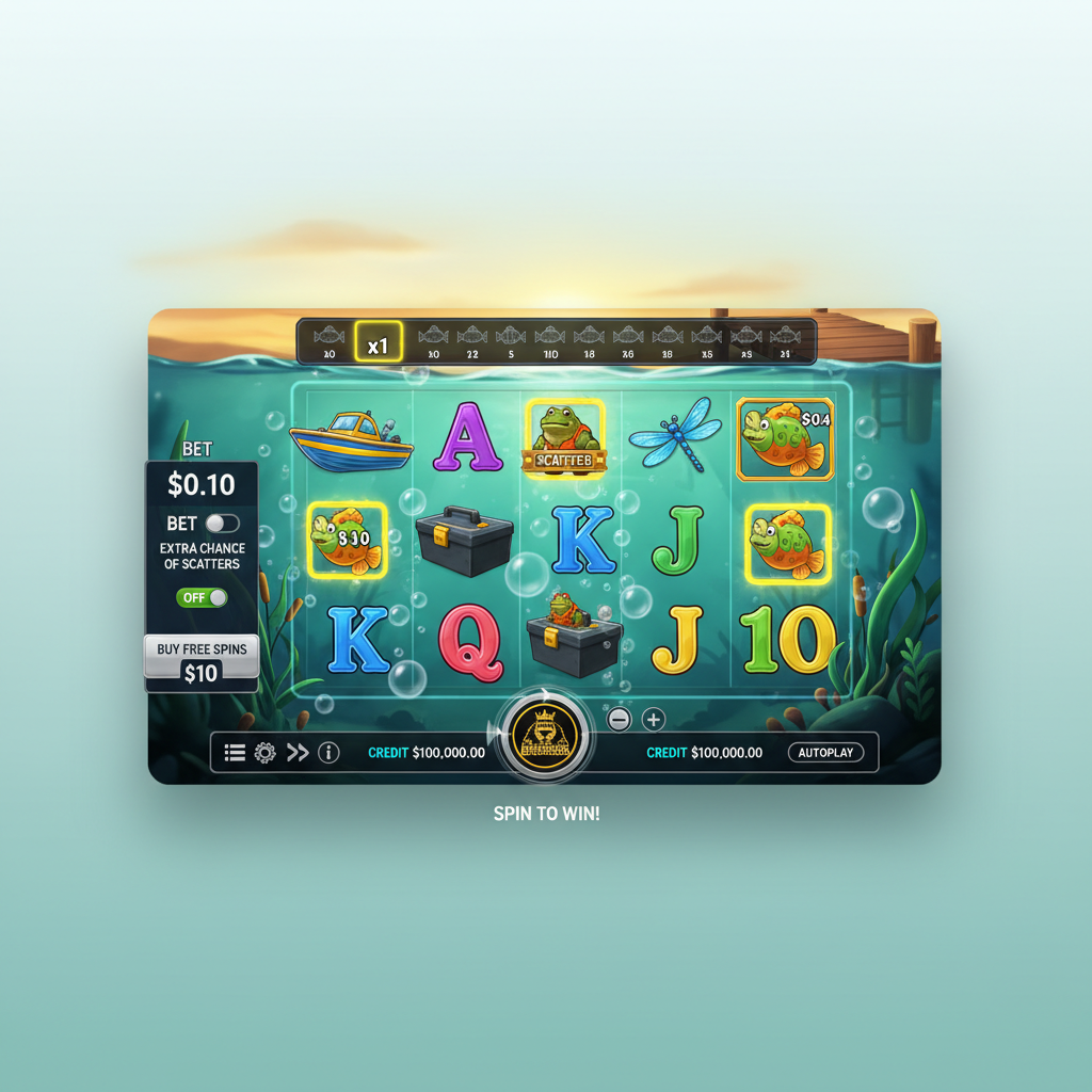 Big Bass Master Classic Slot mit 3D Angler-Charakter, Unterwasser-Walzen und bunten Bass-Fischen auf türkisfarbenem Wasser-Hintergrund