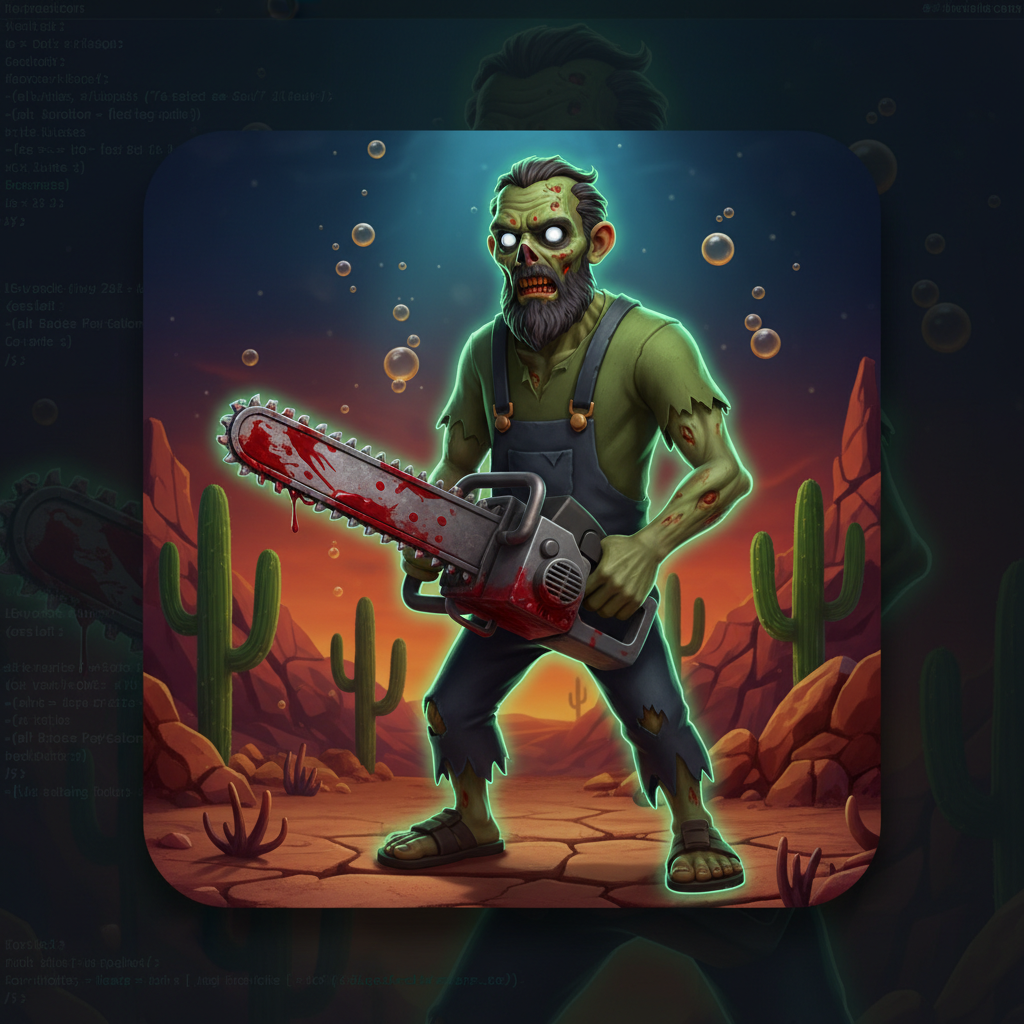 Big Bass Halloween 2 Slot – Zombie-Fischer mit Kettensäge vor düsterem Unterwasser-Wüsten-Hintergrund, Halloween-Horror-Fischjagd-Thema von Pragmatic Play