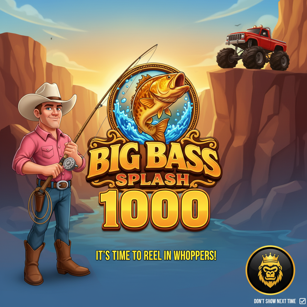 Big Bass Splash 1000 Slot mit Angler-Charakter vor Canyon-Kulisse, goldenem Bass-Logo und Monster-Truck, entwickelt von Pragmatic Play